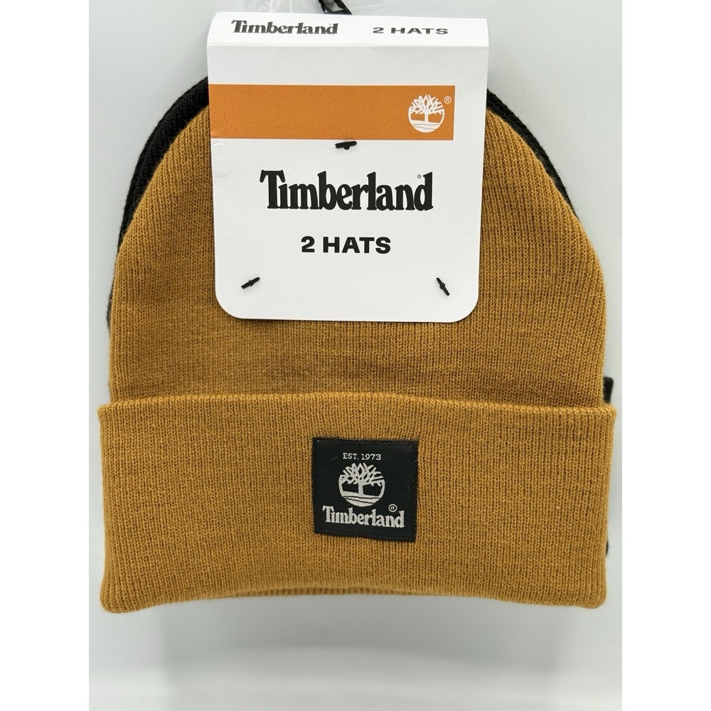 Timberland 2-Pack Beanie Hats for Men - Butter/Black, Cozy Thermal Knit